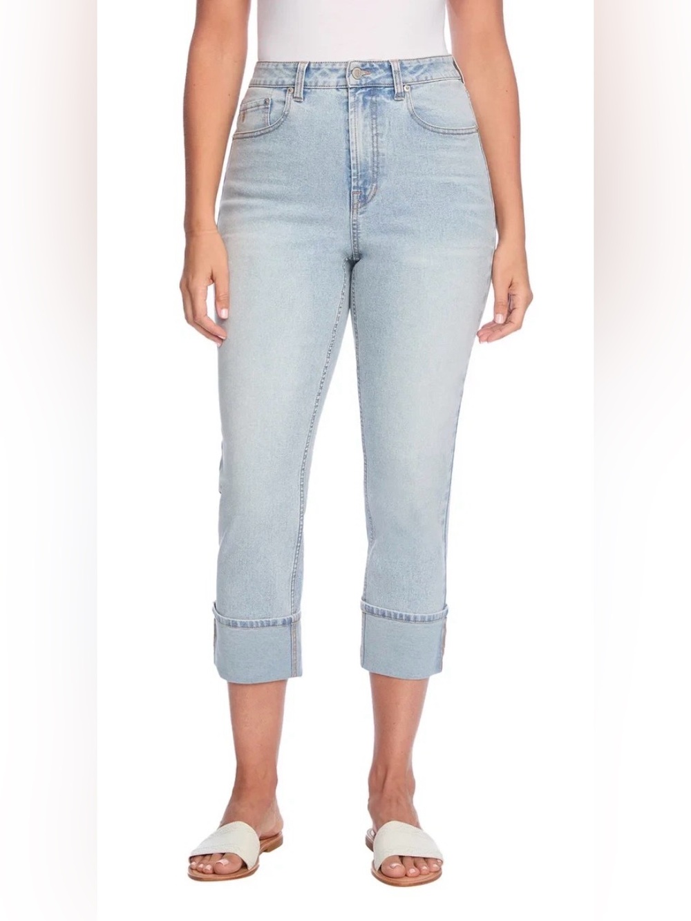 Frye Women's High-Rise Cuffed Crop Jean Light Blue Stevie Wash Size 8